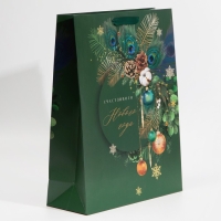 Пакет подарочный новогодний ламинированный &laquo;Малахит&raquo;, L 31 х 40 х 11,5 см, Новый год