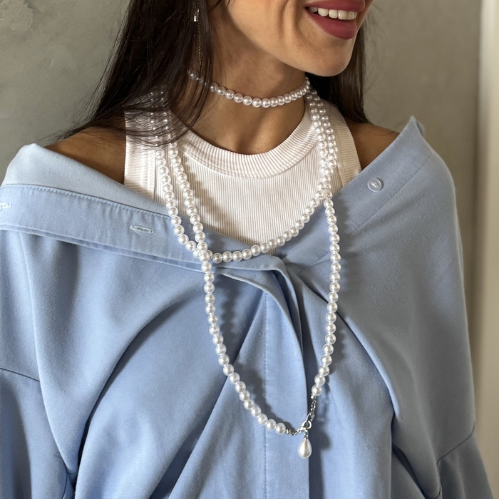 Портупея &laquo;Сумочка&raquo; жемчужная капля, цвет белый в серебре, 162 см