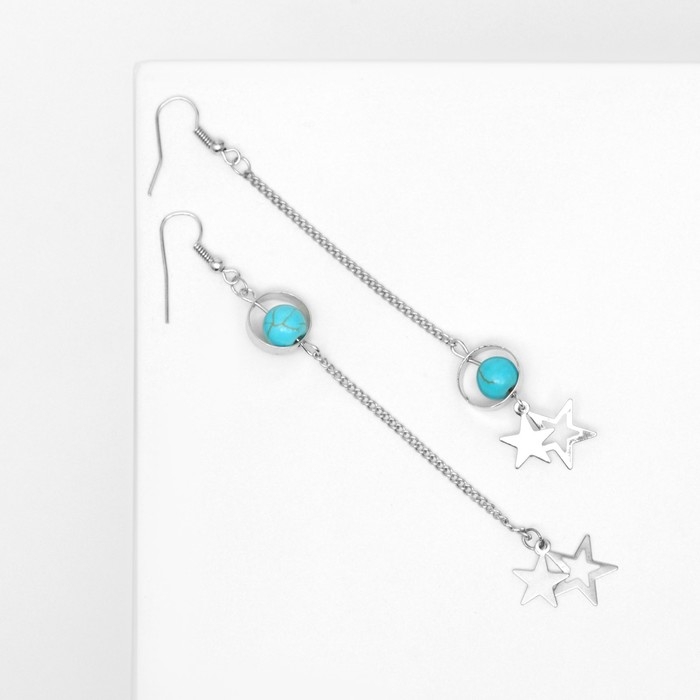 Серьги &laquo;Звёзды&raquo; бирюза, цвет голубой в серебре