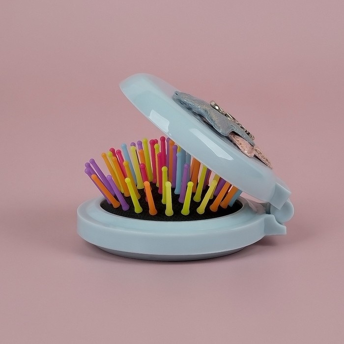 Расчёска массажная &laquo;Мягкие зверята&raquo;, складная, с зеркалом, d = 7,5 см, рисунок МИКС