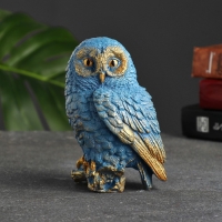 Фигура "Сова на пеньке" серо-голубой 10х9х14.5см