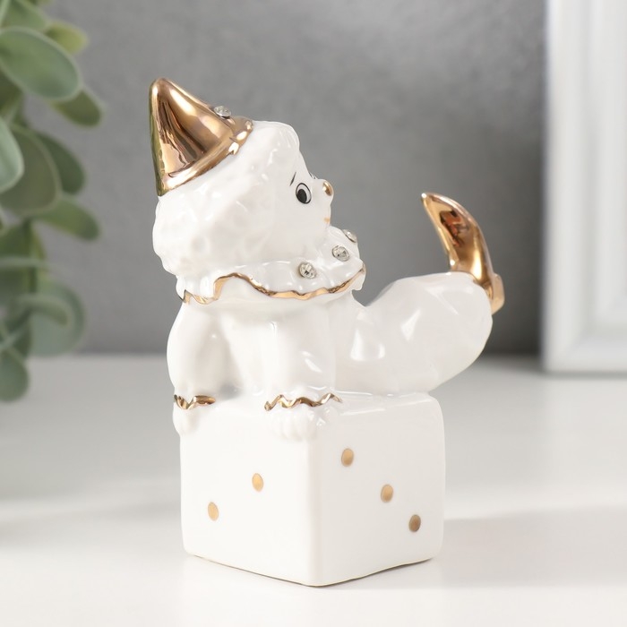 Сувенир керамика "Клоун на игральном кубике" белый с золотом, стразы 4,4х7х9,5 см