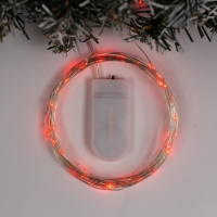 Гирлянда &laquo;Нить&raquo; 5 м роса, IP20, серебристая нить, 50 LED, батарейки CR2032х2 (в комплекте), свечение красное