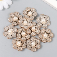 Декор для творчества пластик, стразы "Золотой цветок с бусиной" набор 10 шт 3х3 см