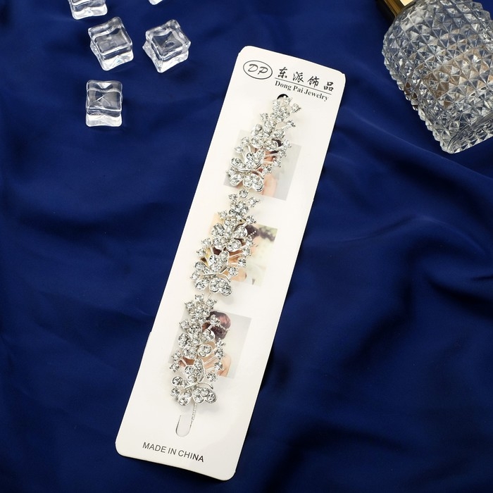 Аксессуар для волос "Мальви" бабочки на цветах, 17 см, серебро