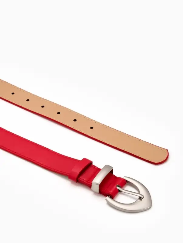 Ремень жен 05-01-02-01, Июнь2506, 3*0,3*110 см, без винта, пряж мат металл, 1 прокол, красн   109031