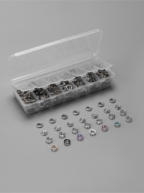 Кнопки рубашечные, открытые, d=9.5 мм, 140 шт., в пластиковом органайзере