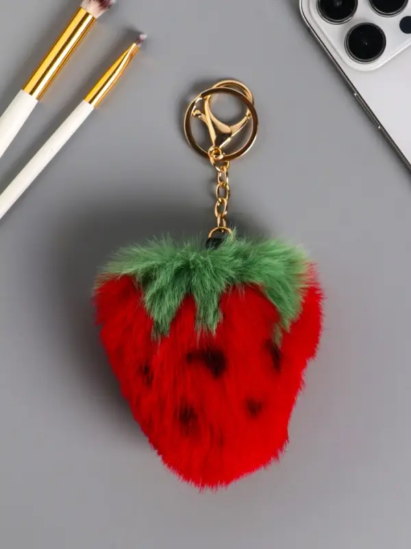 Пушистик на кольце "Клубника" красная 17х8х5 см
