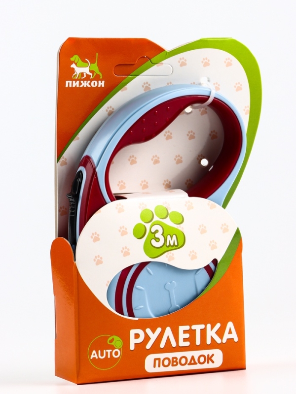 Рулетка "Гонка", 3 м, вес животного до 15 кг, голубая/розовая