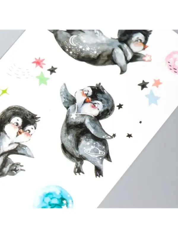 Переводная тату на тело цветная светящаяся &laquo;Енотик. Пингвины&raquo;, 6&times;10.5 см, МИКС