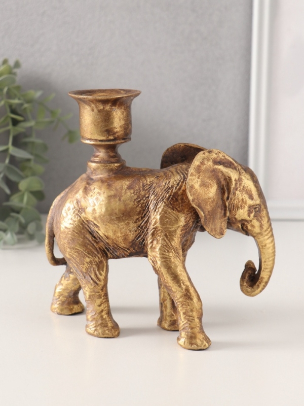 Подсвечник полистоун на 1 свечу "Индийский слон" золото 14х6х15 см