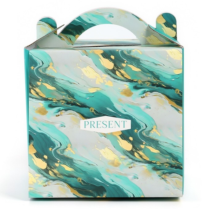 Коробка кондитерская с окном, сундук, &laquo;Мрамор&raquo;, 20 х 20 х 20 см