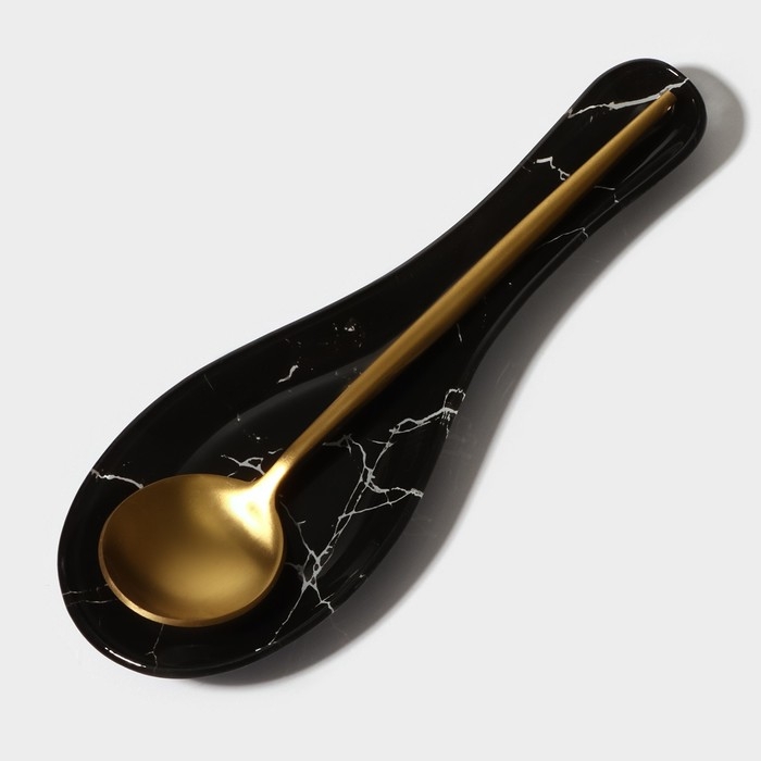 Подставка стеклянная под ложку Доляна &laquo;Марбл чёрный&raquo;, 23,5&times;8,3&times;1,5 см