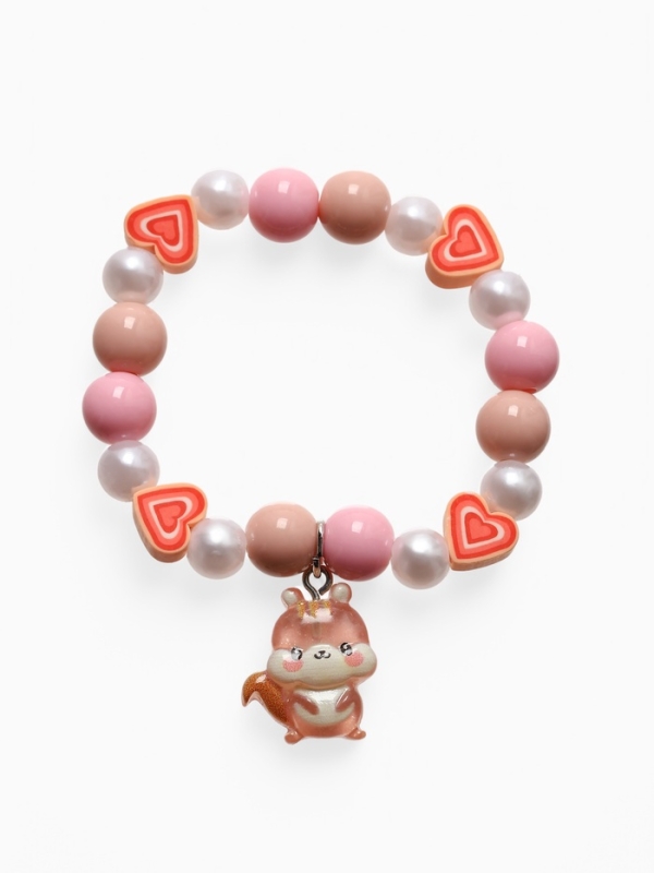 Браслет детский "Выбражулька" фимо с бусинами, белочка с бусинами, цветной