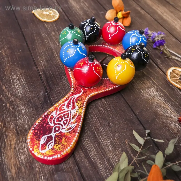 Сувенирный музыкальный инструмент "Маракас с шариками и пластинами" радужный 25х13х5 см МИКС