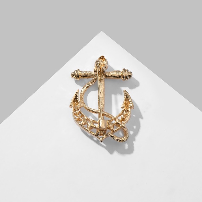 Брошь &laquo;Якорь&raquo; с бусинками, цвет белый в золоте
