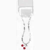 Кулон на жемчужных бусах "Вишня", цвет белый в серебре