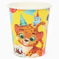 МП Набор бумажной посуды  "С Днём рождения, весёлые зверята", желтый , 12 персон
