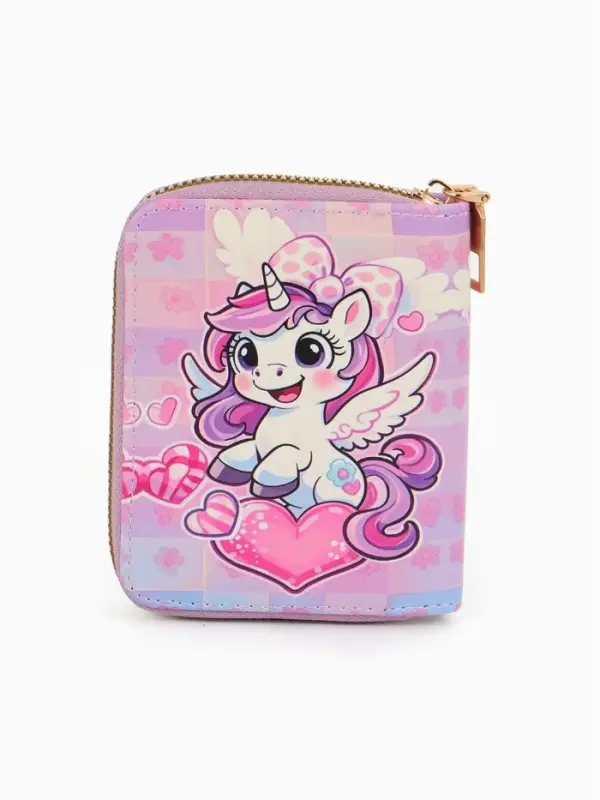 Кошелек дет 07-01-01 Июнь2549 единорог, 8,5*2,5*10,5 см, 2 отд+отд/молн, д/карт, розовый