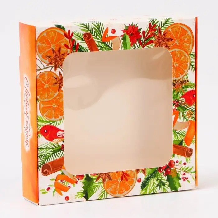 Подарочная коробка сборная с окном &laquo;С Новым годом!&raquo;, 13&times;13&times;3 см
