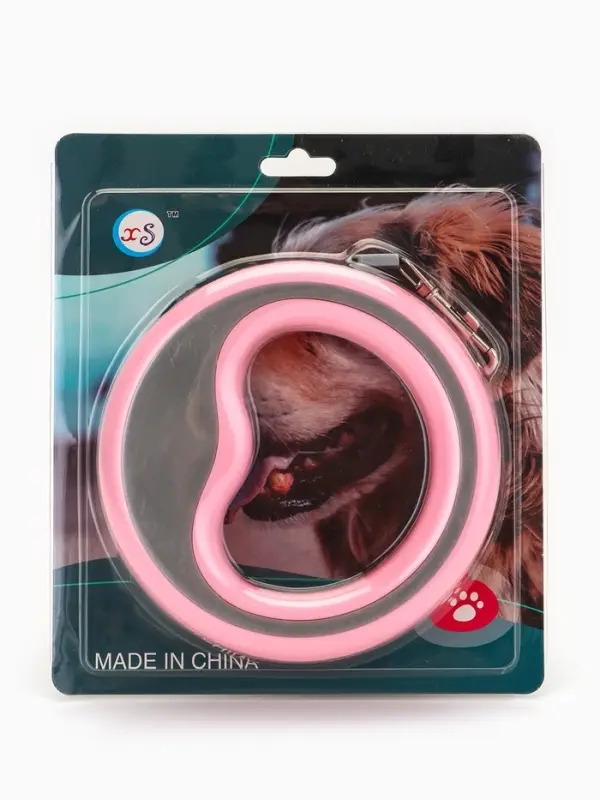 Рулетка - поводок для собак, лента 3 м, розовая/серая