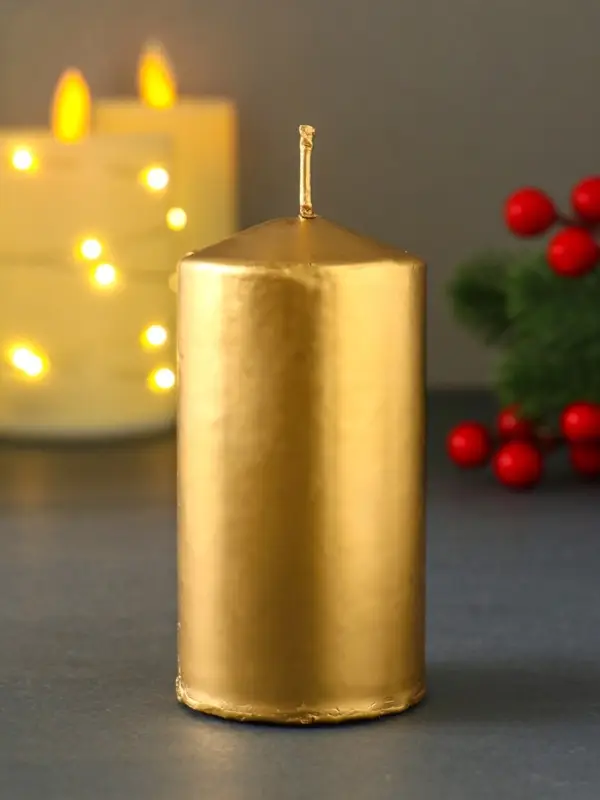 Свеча-столбик новогодняя 100х50 см, цв. золотой