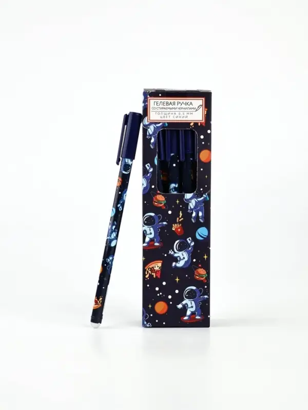Ручка пластик пиши-стирай с колпачком "Космонавт", синяя паста, гелевая 0,5 мм