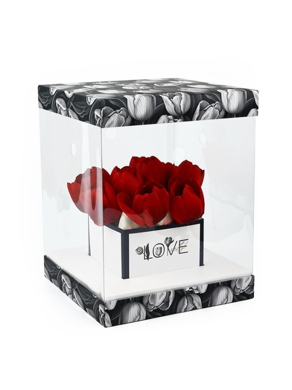 Коробка для цветов с вазой и PVC окнами складная &laquo;Чёрно-белая эстетика&raquo;, 23 х 30 х 23 см