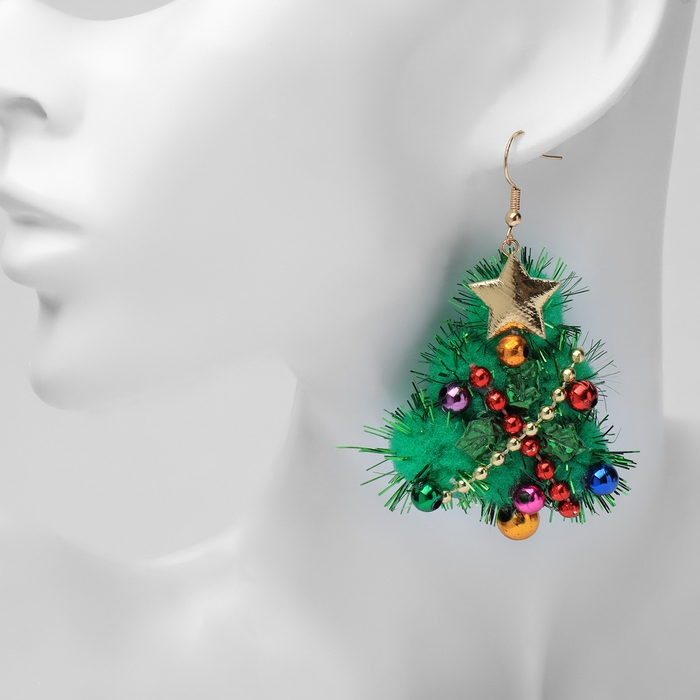 Новый год! Серьги &laquo;Новогодние&raquo; ёлочка с гирляндой, цветные в золоте