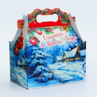 Новый год. Подарочная коробка Новогодняя Ларец простой "Мечта" с анимацией 20 х 12 х 17 см.