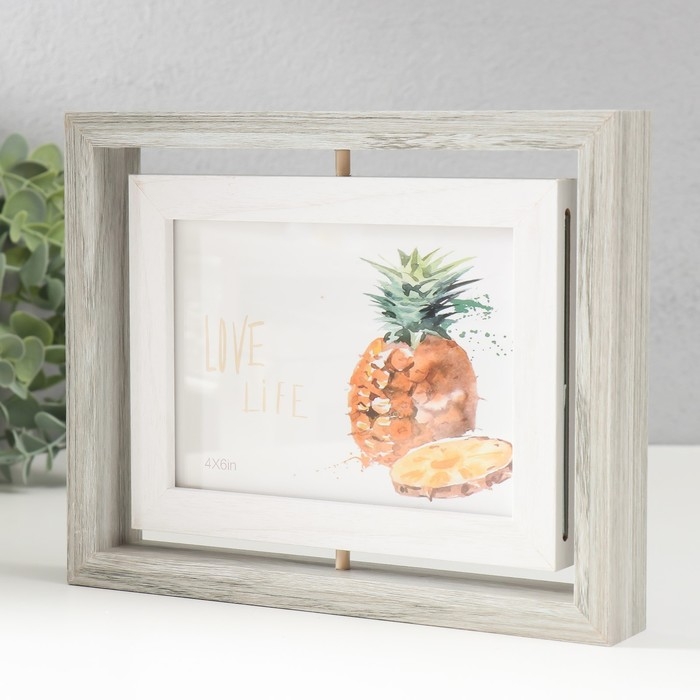 Фоторамка МДФ на 2 фото 10х15 см "Вертушка двусторонняя" серо-голубая 21,5х3х16,3 см