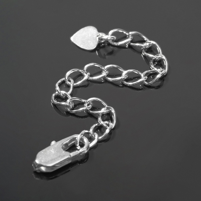 Замок-карабин (1,1&times;0,4 см) с удлинителем 5,4 см &laquo;Сердечко&raquo; малое (набор 3 шт.), цвет серебро