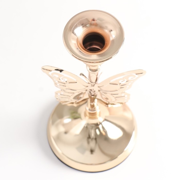 Подсвечник металл на 1 свечу "Ажурная бабочка" d-2,5 см золото 11х11х20,5 см
