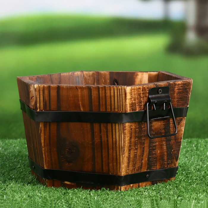 Набор деревянных кашпо, 6-ти угольных 19х16х13см