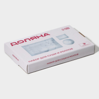 Набор для суши из стекла Доляна &laquo;Марбл белый&raquo;, 3 предмета: соусники 8&times;2 см, 8&times;6 см, подставка 25&times;15&times;2 см