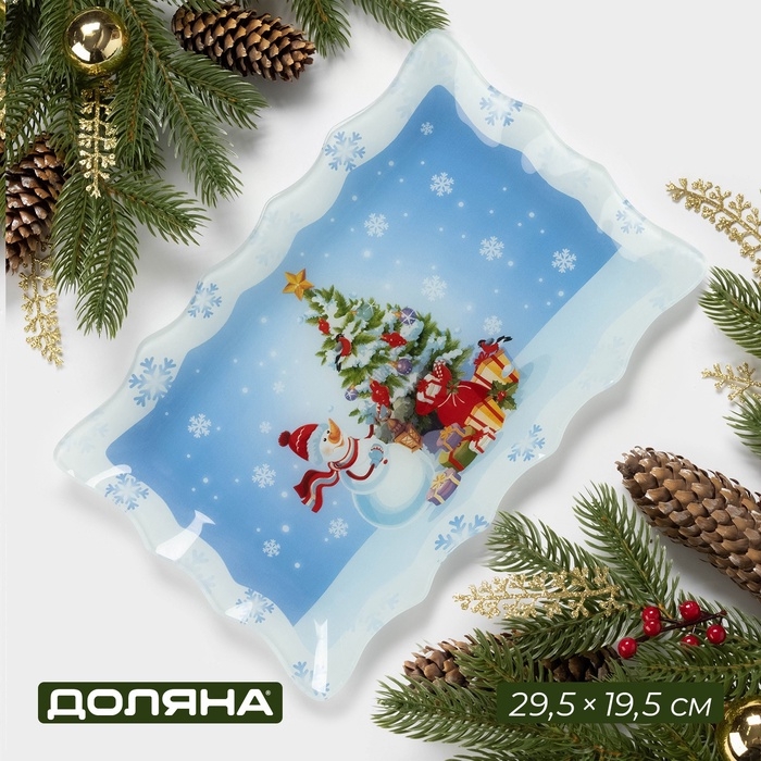 Блюдо стеклянное прямоугольное Доляна &laquo;Зимняя сказка&raquo;, 29,5&times;19,5 см