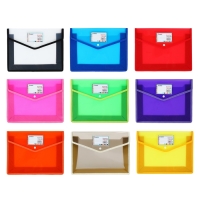 Папка-конверт на кнопке А4, 500 мкр, с расширением, горизонтальная, карман для визиток, МИКС