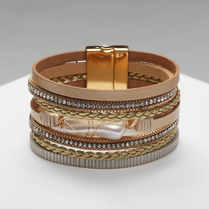 Браслет ассорти &laquo;На магните&raquo; Гоби, цвет бело-бежевый в золоте, 19,5 см