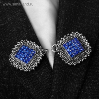 Зажим для кардигана &laquo;Квадраты&raquo;, цвет синий в чернёном серебре