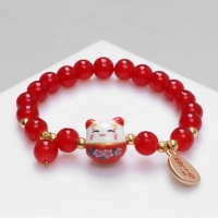 Браслет &laquo;Япония&raquo; кошечка с бусинами, цветной в золоте, 16 см