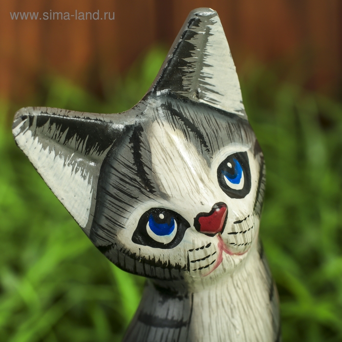 Сувенир дерево "Котёнок" серый 6х3х18 см