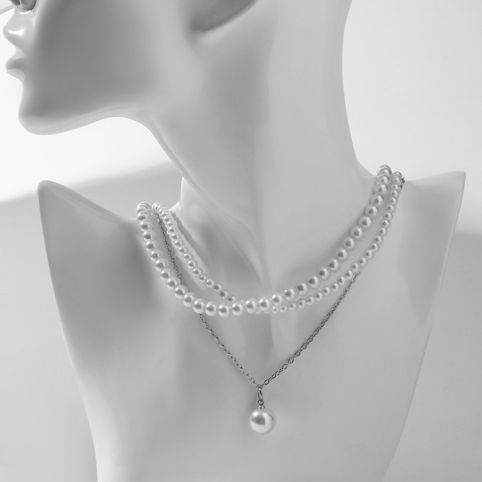 Бусы 3 яруса &laquo;Рошель&raquo; капля, шар №12, цвет белый в серебре, L=42 см