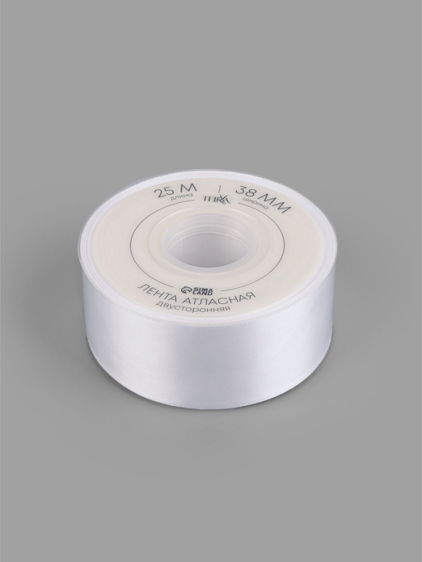 Лента атласная двухсторонняя №0029 38мм*25&plusmn;1м белый TR