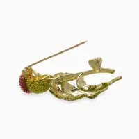 Брошь "Чертополох" растение, зелёно-розовый в золоте