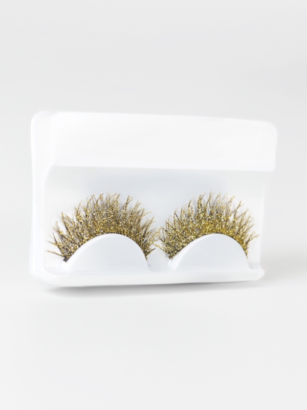 Ресницы накладные блестящие золотые пластик к/короб QF