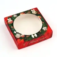 Коробка для макарун с низкими бортами &laquo;Новогодняя роскошь&raquo;, венок, 11х 11х 3 см