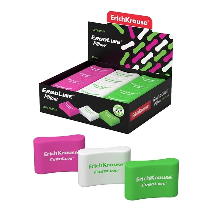 Ластик ErichKrause ErgoLine Pillow, 33 х 21 х 8 мм, мягкий, гипоаллергенный, микс