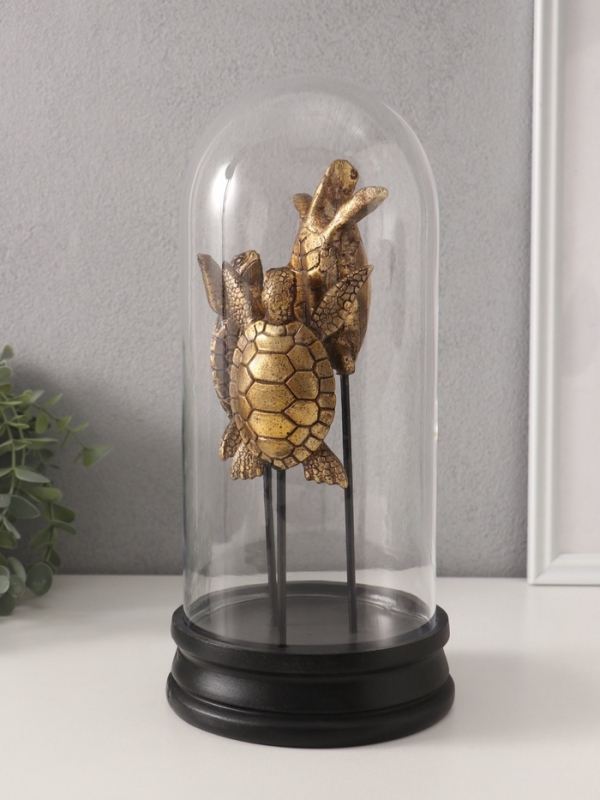 Сувенир полистоун в колбе "Три черепахи в море" 14х14х30 см