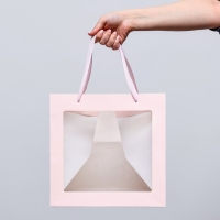 Пакет подарочный, крафт, с окном, &laquo;Розовый&raquo;, 30 х 30 х 30 см
