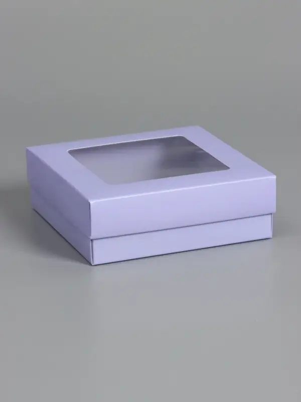 Коробка складная, крышка-дно,с окном, сиреневая, 15 х 15 х 5 см